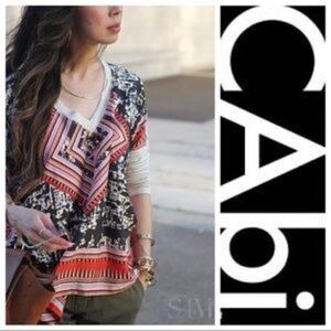 CAbi Tribal Aztec Silk Scarf Blouse Style Size M